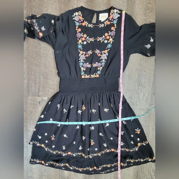 Anthropologie Maeve Anfisa Floral Embroidered Chiffon Mini Dress Womens 2 Black - Picture 12 of 16